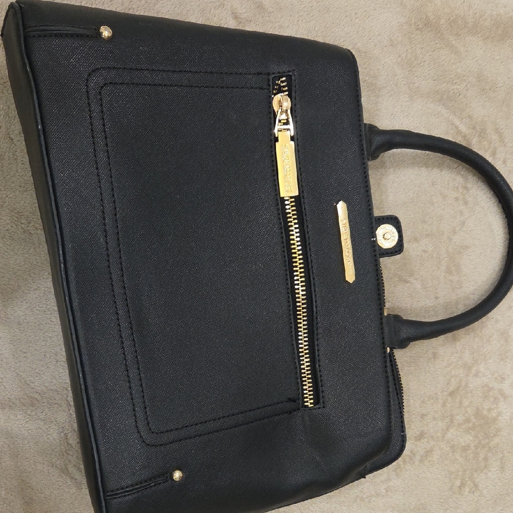 Steve Madden Black Shoulder Bag with Gold Accents
